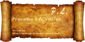 Preradov Lóránt névjegykártya